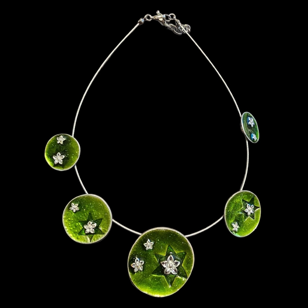 Chic Green and Silver Necklace with Star Accents BUNDLE 30% OFF